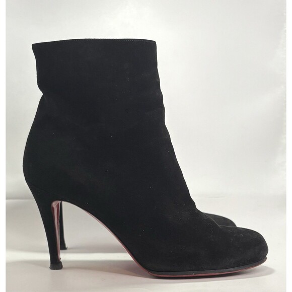 Christian Louboutin Ankle Boots Black Suede Heeled Booty 100 Sz EU 37 7 - Picture 1 of 12